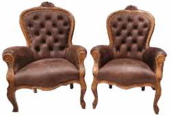 Walnut and Italian Leather Upholstered Arm chairs