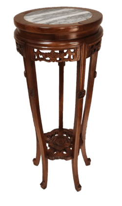 Carved Wooden Plant Stand with Marble Top