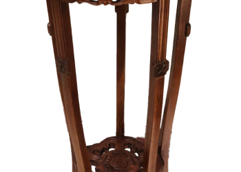 Carved Wooden Plant Stand with Marble Top