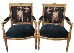 Giltwood open armchairs