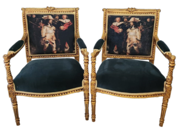 Giltwood open armchairs